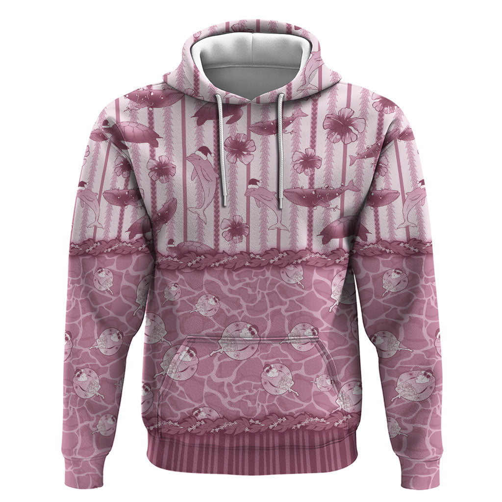 Hawaii Christmas In July Hoodie Dusty Pink Mele Kalikimaka Sea Animals