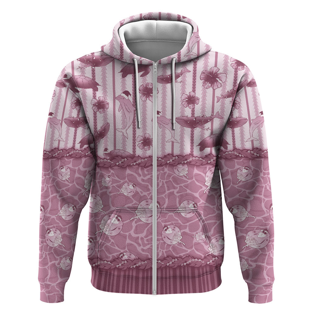 Hawaii Christmas In July Hoodie Dusty Pink Mele Kalikimaka Sea Animals