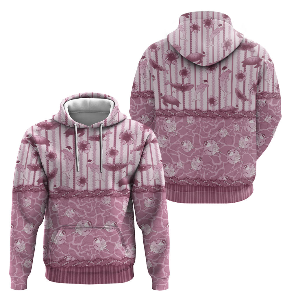 Hawaii Christmas In July Hoodie Dusty Pink Mele Kalikimaka Sea Animals