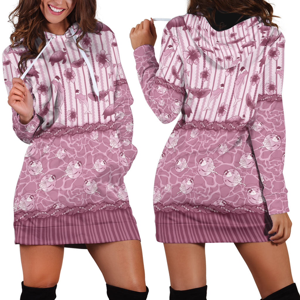 Hawaii Christmas In July Hoodie Dress Dusty Pink Mele Kalikimaka Sea Animals DT05 - Polynesian Pride