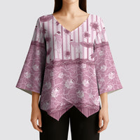 Hawaii Christmas In July Kimono Sleeve Blouse Dusty Pink Mele Kalikimaka Sea Animals