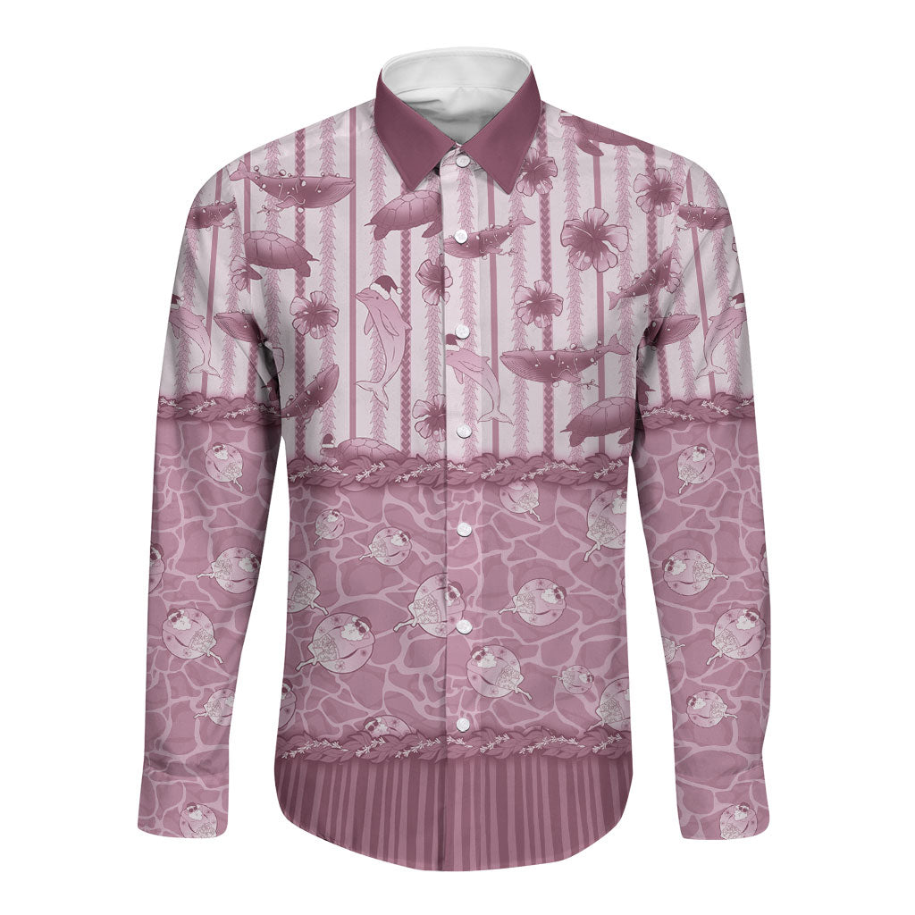 Hawaii Christmas In July Long Sleeve Button Shirt Dusty Pink Mele Kalikimaka Sea Animals DT05 Unisex Pink - Polynesian Pride