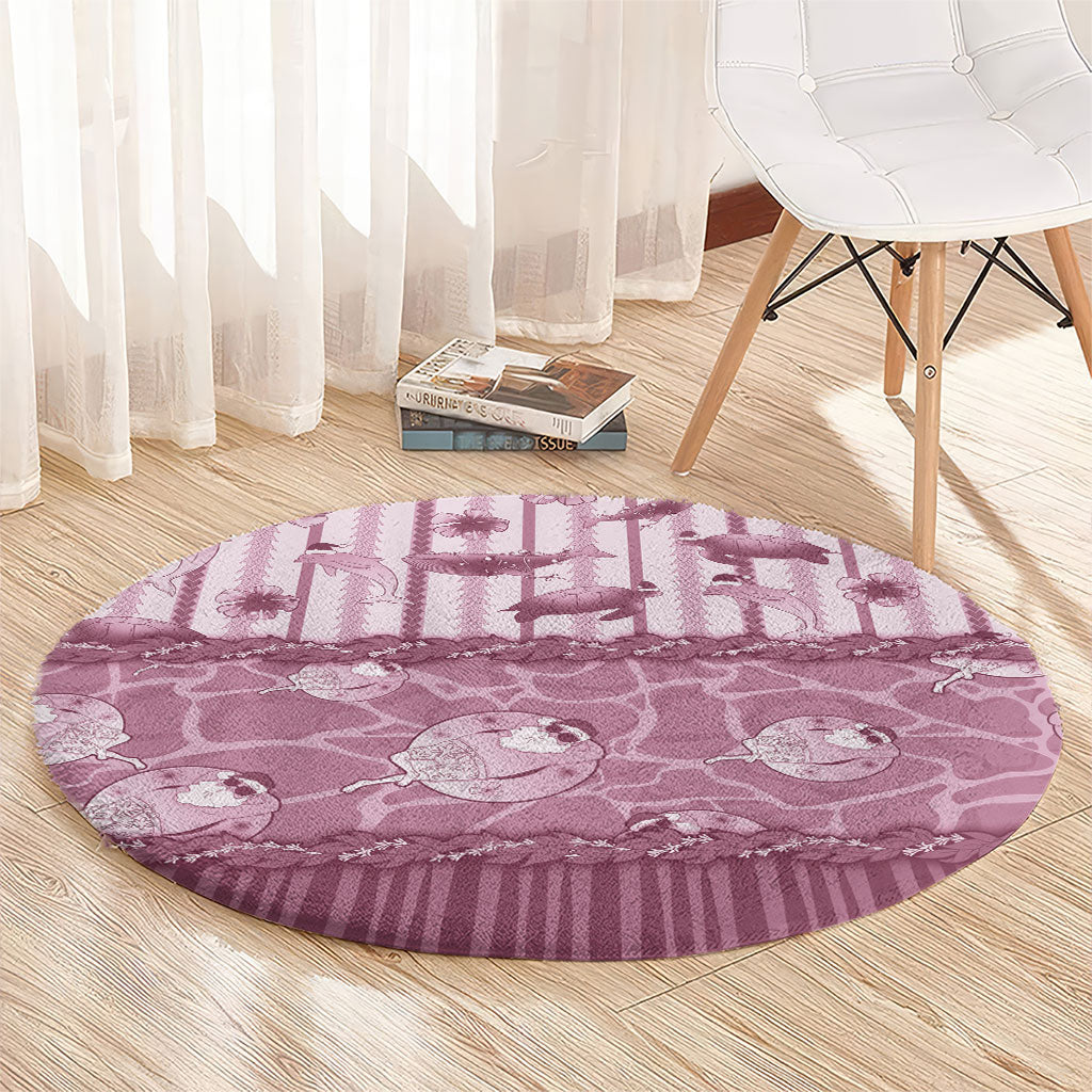 Hawaii Christmas In July Round Carpet Dusty Pink Mele Kalikimaka Sea Animals