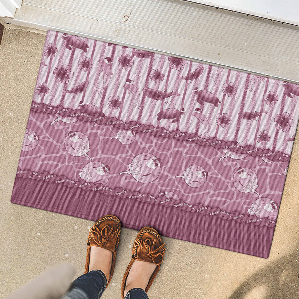 Hawaii Christmas In July Rubber Doormat Dusty Pink Mele Kalikimaka Sea Animals DT05 - Polynesian Pride