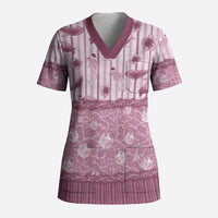 Hawaii Christmas In July Scrub Top Dusty Pink Mele Kalikimaka Sea Animals DT05 Adult Pink - Polynesian Pride