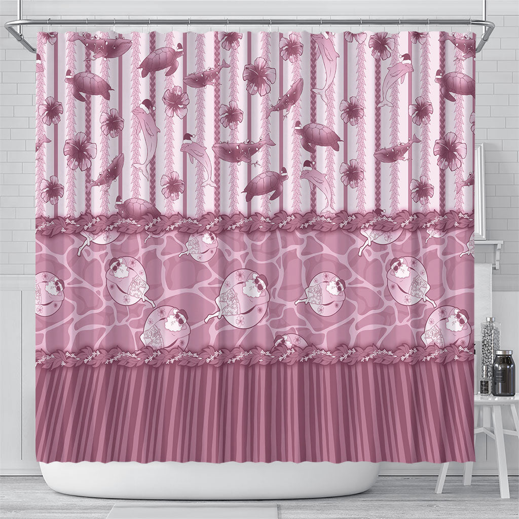 Hawaii Christmas In July Shower Curtain Dusty Pink Mele Kalikimaka Sea Animals
