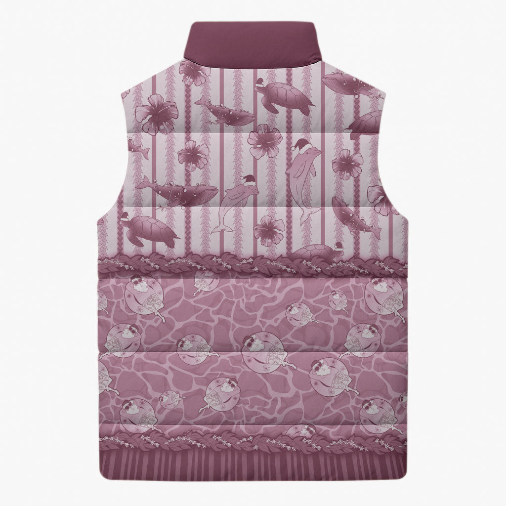 Hawaii Christmas In July Sleeveless Puffer Jacket Dusty Pink Mele Kalikimaka Sea Animals DT05 - Polynesian Pride