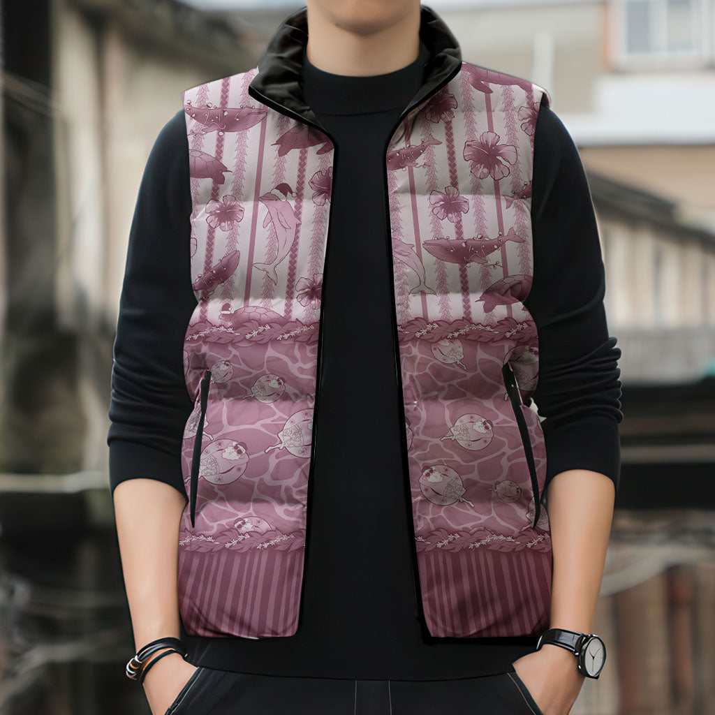 Hawaii Christmas In July Sleeveless Puffer Jacket Dusty Pink Mele Kalikimaka Sea Animals DT05 - Polynesian Pride