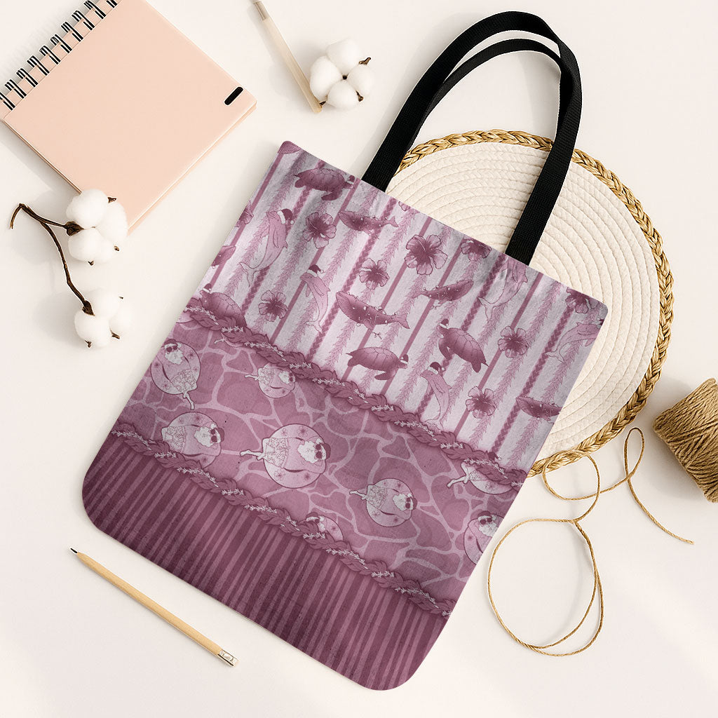 Hawaii Christmas In July Tote Bag Dusty Pink Mele Kalikimaka Sea Animals
