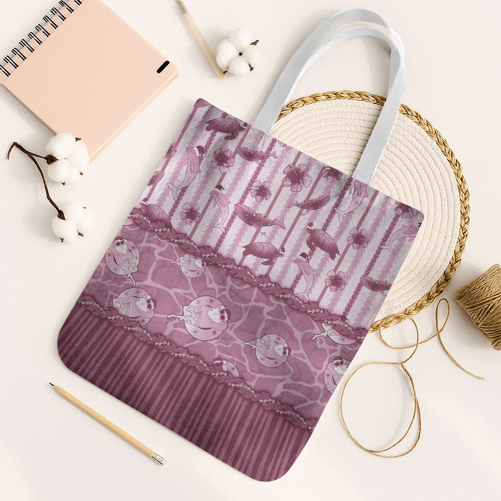 Hawaii Christmas In July Tote Bag Dusty Pink Mele Kalikimaka Sea Animals