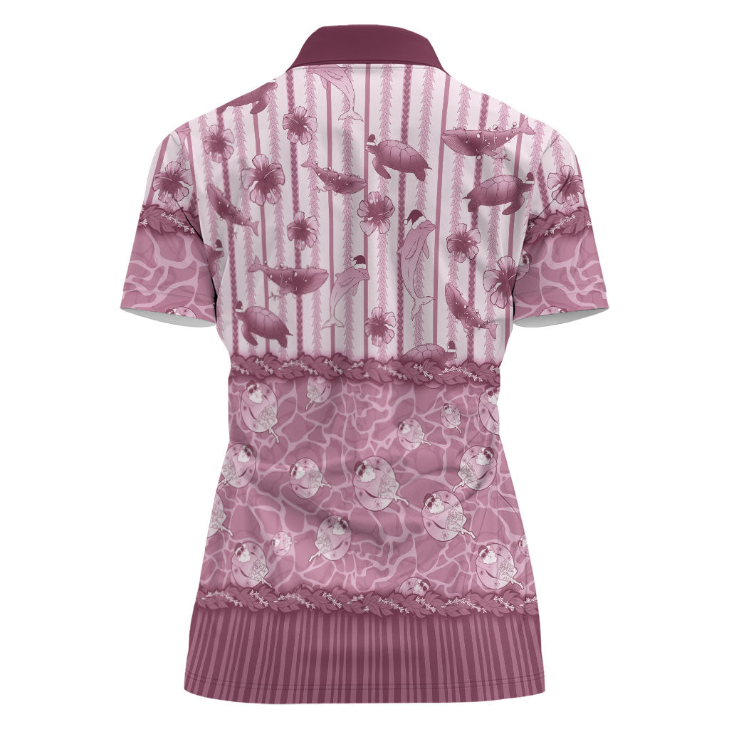 Hawaii Christmas In July Women Polo Shirt Dusty Pink Mele Kalikimaka Sea Animals DT05 - Polynesian Pride
