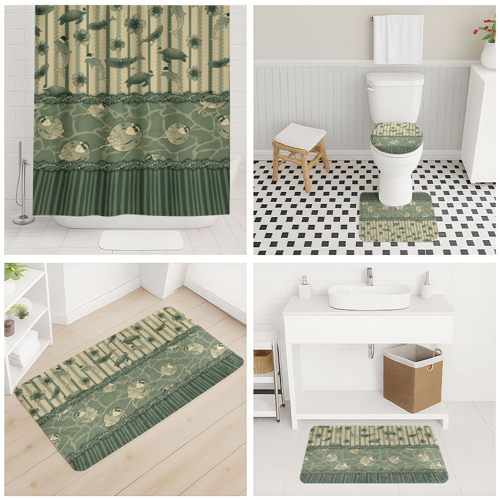 Hawaii Christmas In July Bathroom Set Olive Green Mele Kalikimaka Sea Animals DT05 - Polynesian Pride