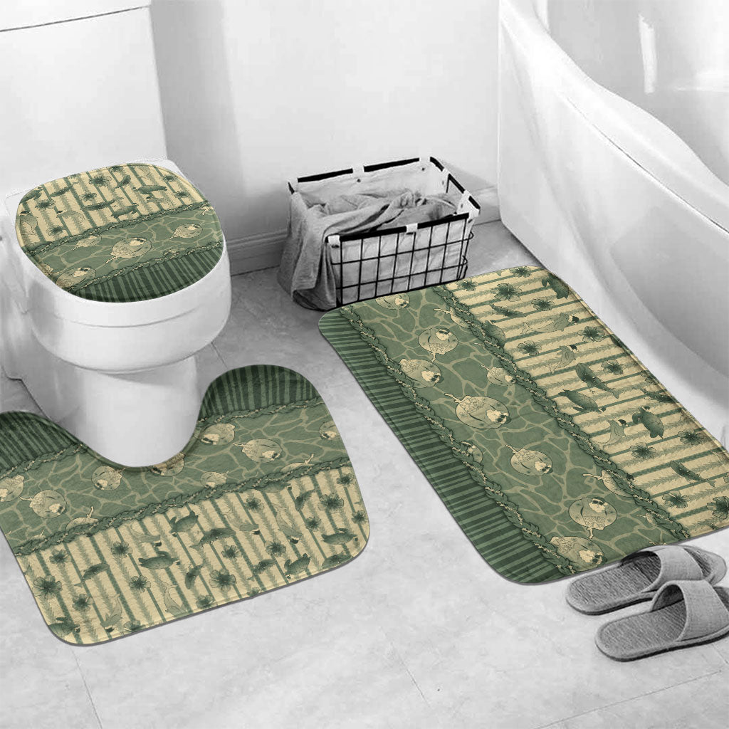 Hawaii Christmas In July Bathroom Set Olive Green Mele Kalikimaka Sea Animals DT05 Mat Set Only (3 pcs) One Size Green - Polynesian Pride