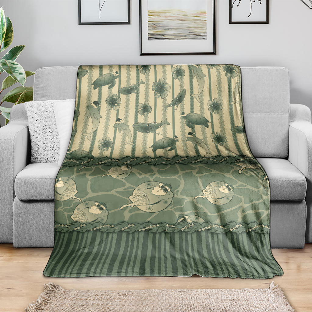 Hawaii Christmas In July Blanket Olive Green Mele Kalikimaka Sea Animals DT05 - Polynesian Pride