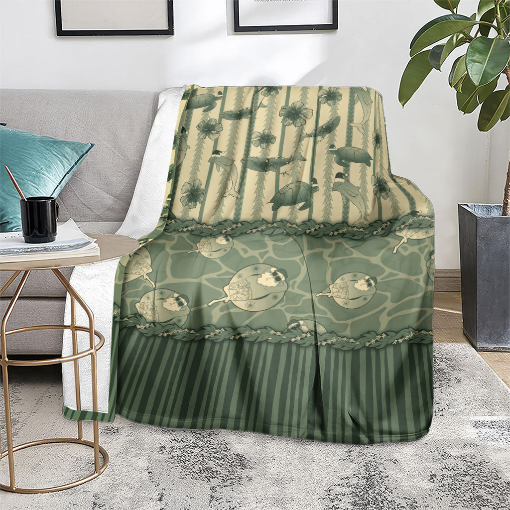 Hawaii Christmas In July Blanket Olive Green Mele Kalikimaka Sea Animals DT05 - Polynesian Pride
