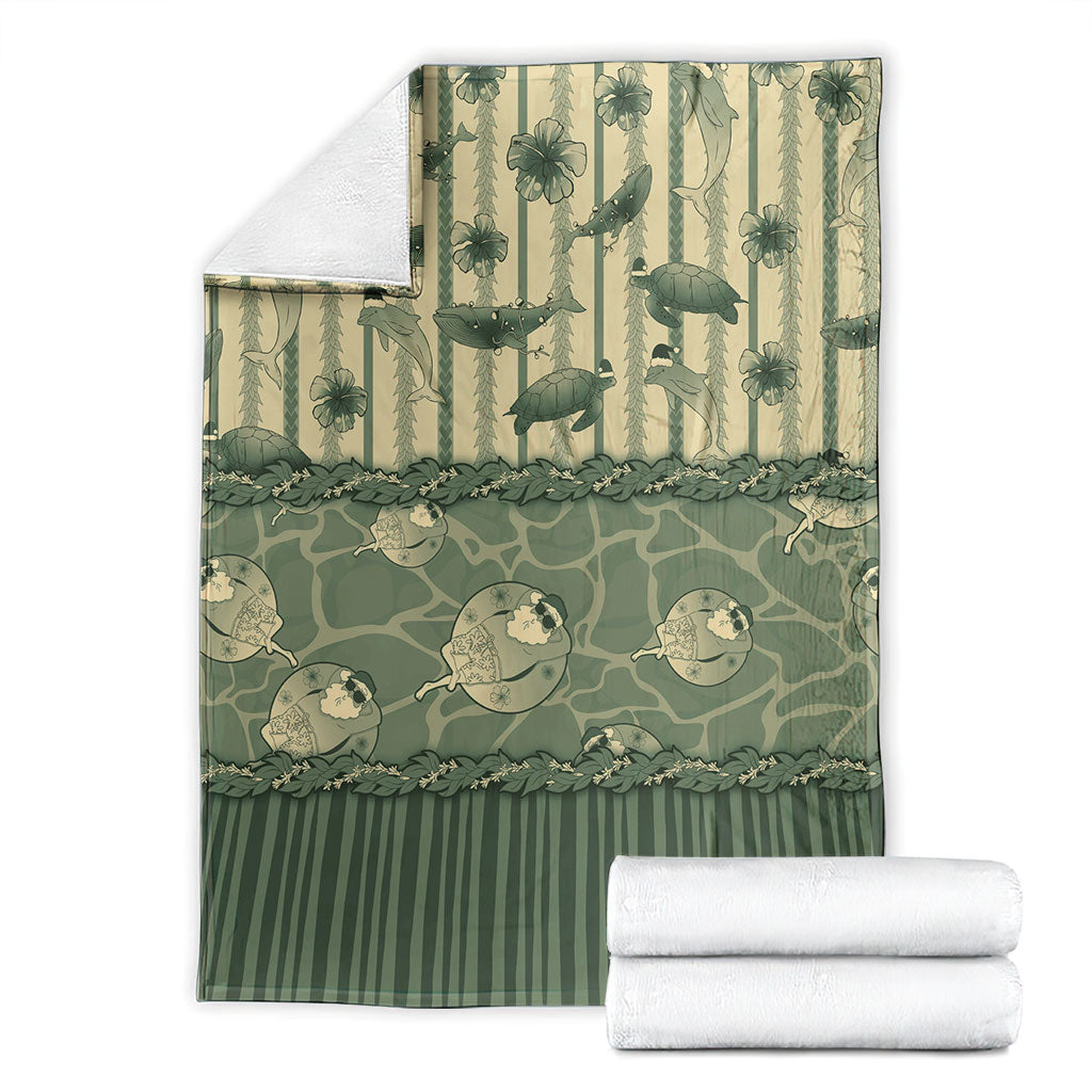 Hawaii Christmas In July Blanket Olive Green Mele Kalikimaka Sea Animals DT05 - Polynesian Pride