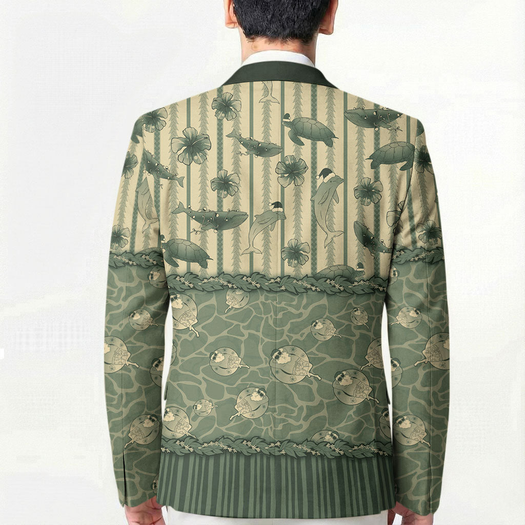 Hawaii Christmas In July Blazer Olive Green Mele Kalikimaka Sea Animals DT05 - Polynesian Pride