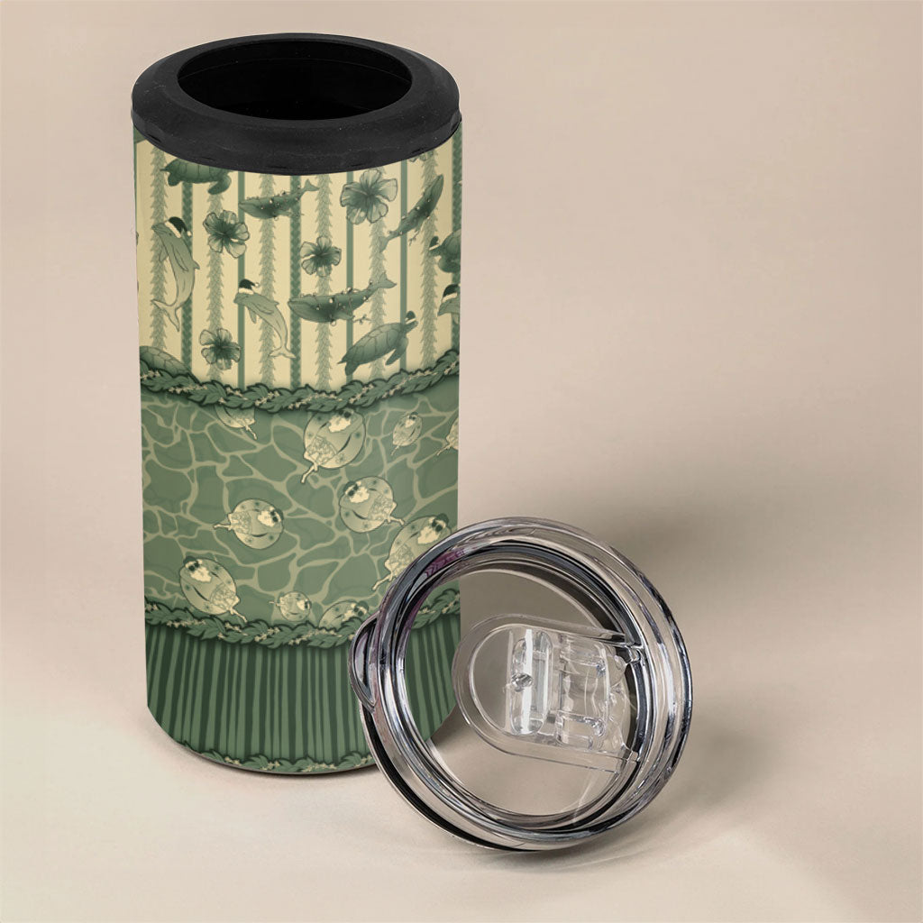 Hawaii Christmas In July 4 in 1 Can Cooler Tumbler Olive Green Mele Kalikimaka Sea Animals DT05 - Polynesian Pride