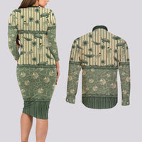 Hawaii Christmas In July Couples Matching Long Sleeve Bodycon Dress and Long Sleeve Button Shirt Olive Green Mele Kalikimaka Sea Animals DT05 - Polynesian Pride