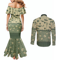 Hawaii Christmas In July Couples Matching Mermaid Dress and Long Sleeve Button Shirt Olive Green Mele Kalikimaka Sea Animals DT05 - Polynesian Pride