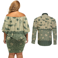 Hawaii Christmas In July Couples Matching Off Shoulder Short Dress and Long Sleeve Button Shirt Olive Green Mele Kalikimaka Sea Animals DT05 - Polynesian Pride