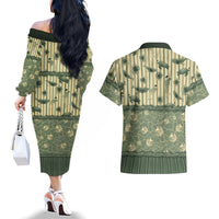 Hawaii Christmas In July Couples Matching Off The Shoulder Long Sleeve Dress and Hawaiian Shirt Olive Green Mele Kalikimaka Sea Animals DT05 - Polynesian Pride