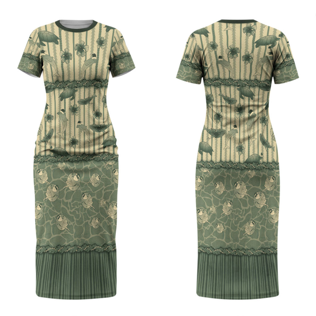 Hawaii Christmas In July Couples Matching Short Sleeve Bodycon Dress and Long Sleeve Button Shirt Olive Green Mele Kalikimaka Sea Animals DT05 - Polynesian Pride