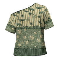 Hawaii Christmas In July Cross Shoulder Shirt Olive Green Mele Kalikimaka Sea Animals