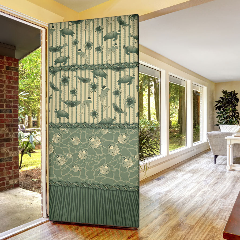 Hawaii Christmas In July Door Cover Olive Green Mele Kalikimaka Sea Animals
