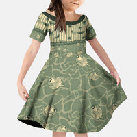 Hawaii Christmas In July Family Matching Off Shoulder Maxi Dress and Hawaiian Shirt Olive Green Mele Kalikimaka Sea Animals DT05 Daughter's Dress Green - Polynesian Pride