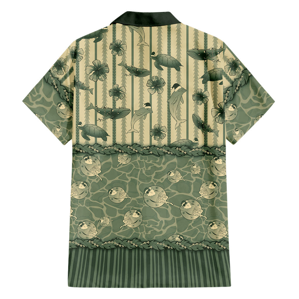 Hawaii Christmas In July Family Matching Off Shoulder Short Dress and Hawaiian Shirt Olive Green Mele Kalikimaka Sea Animals DT05 - Polynesian Pride