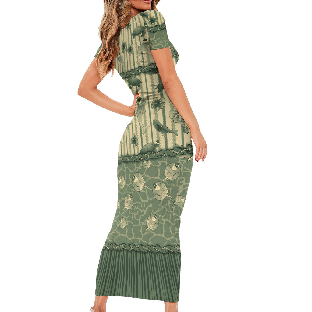 Hawaii Christmas In July Family Matching Short Sleeve Bodycon Dress and Hawaiian Shirt Olive Green Mele Kalikimaka Sea Animals DT05 - Polynesian Pride