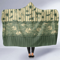 Hawaii Christmas In July Hooded Blanket Olive Green Mele Kalikimaka Sea Animals