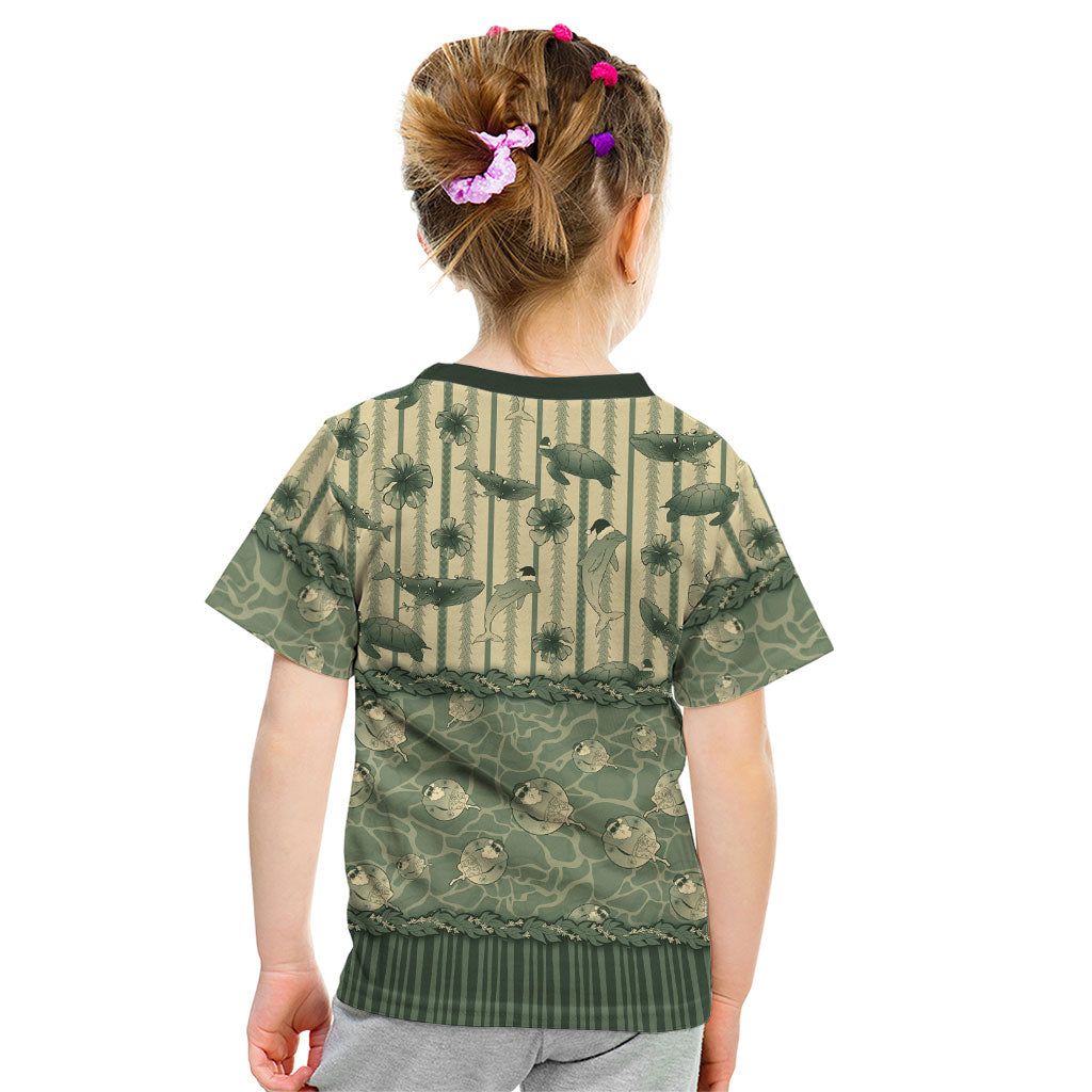 Hawaii Christmas In July Kid T Shirt Olive Green Mele Kalikimaka Sea Animals