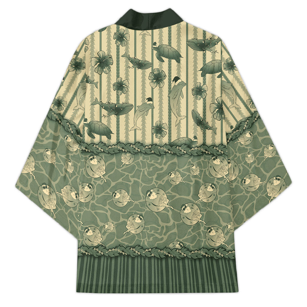 Hawaii Christmas In July Kimono Olive Green Mele Kalikimaka Sea Animals DT05 - Polynesian Pride