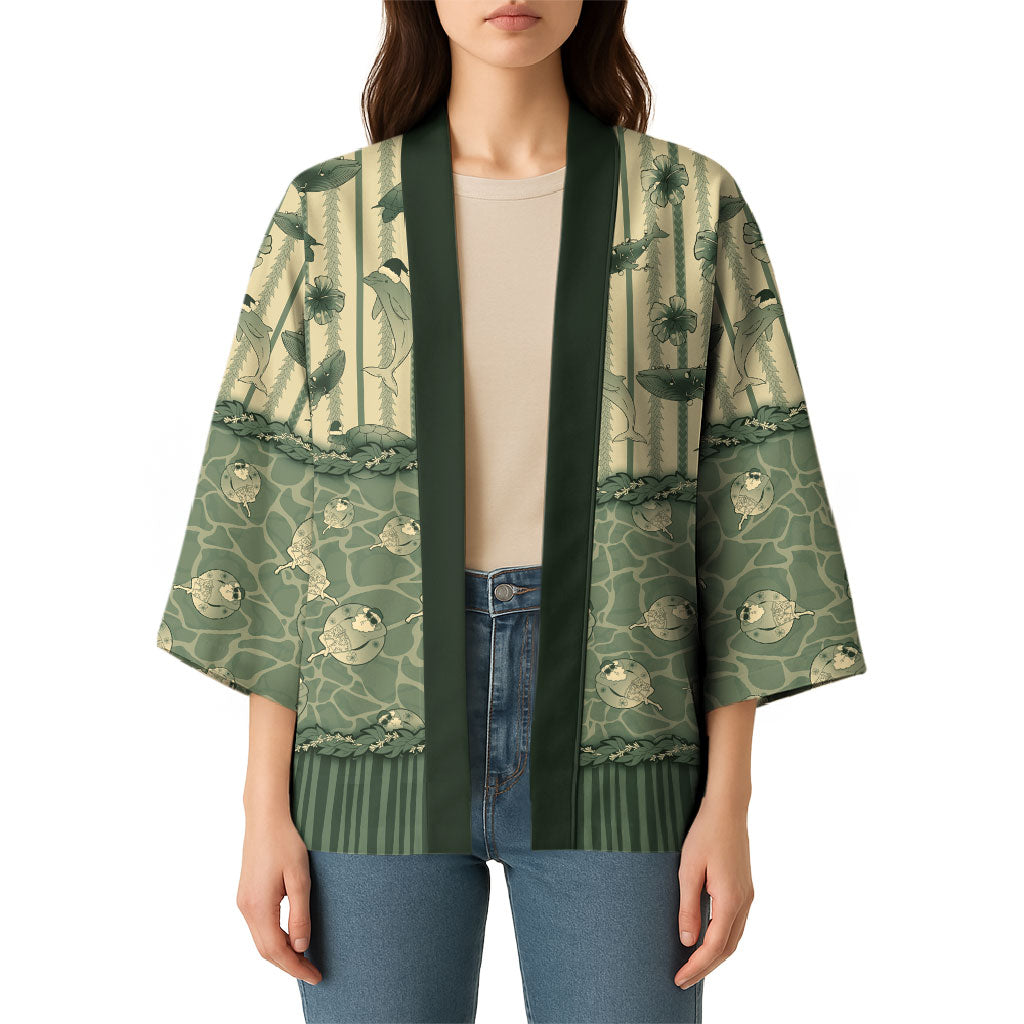 Hawaii Christmas In July Kimono Olive Green Mele Kalikimaka Sea Animals DT05 - Polynesian Pride