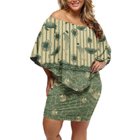 Hawaii Christmas In July Off Shoulder Short Dress Olive Green Mele Kalikimaka Sea Animals