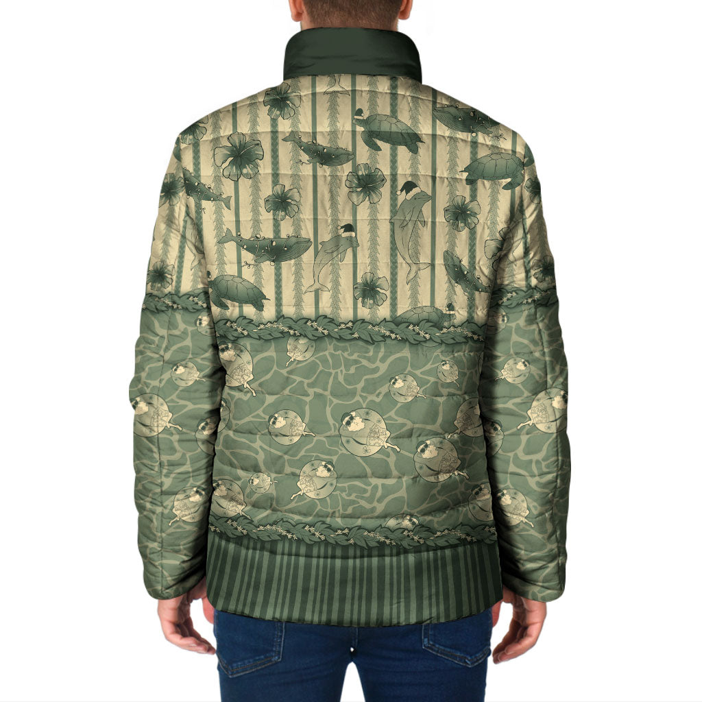 Hawaii Christmas In July Padded Jacket Olive Green Mele Kalikimaka Sea Animals DT05 - Polynesian Pride