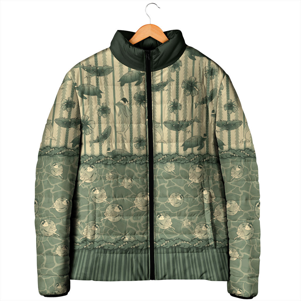 Hawaii Christmas In July Padded Jacket Olive Green Mele Kalikimaka Sea Animals DT05 - Polynesian Pride
