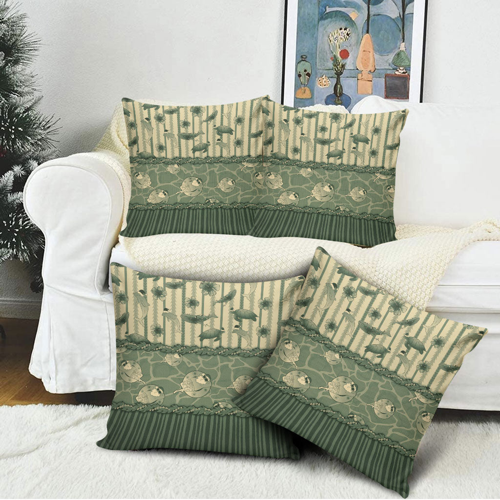 Hawaii Christmas In July Pillow Cover Olive Green Mele Kalikimaka Sea Animals DT05 - Polynesian Pride