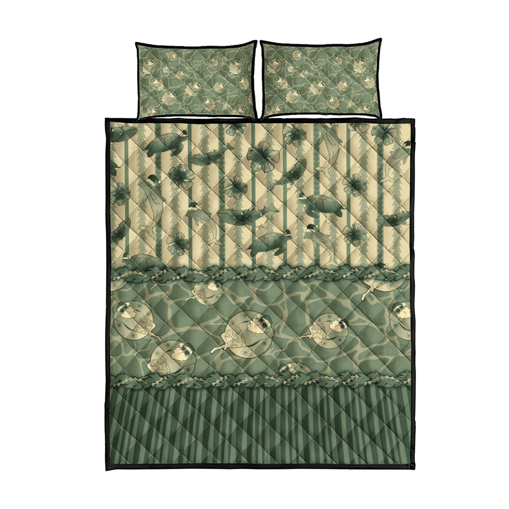 Hawaii Christmas In July Quilt Bed Set Olive Green Mele Kalikimaka Sea Animals