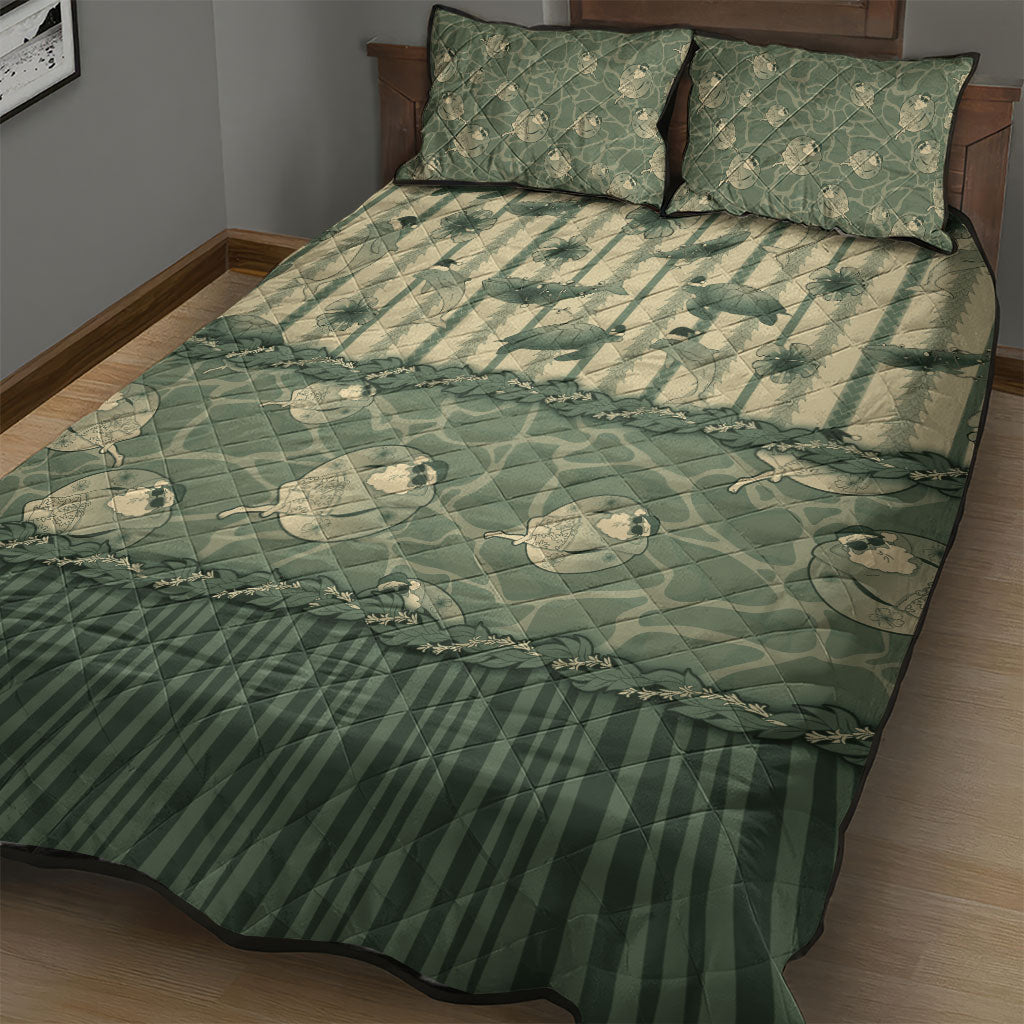Hawaii Christmas In July Quilt Bed Set Olive Green Mele Kalikimaka Sea Animals