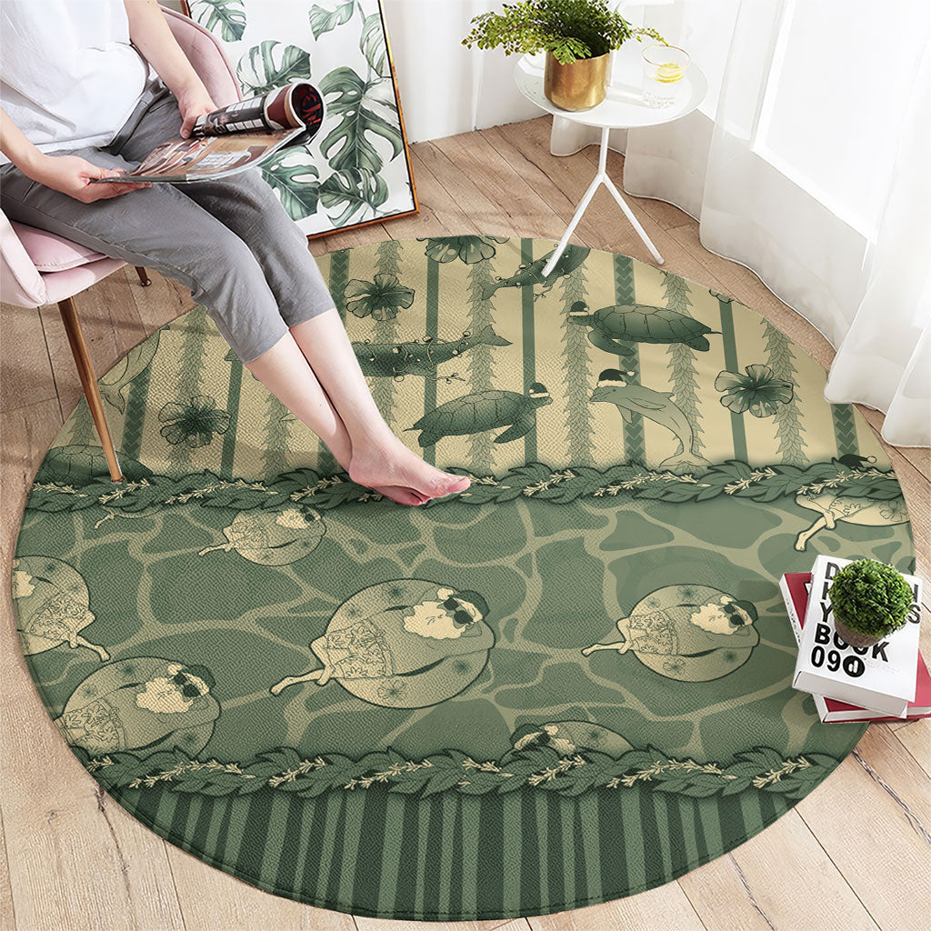 Hawaii Christmas In July Round Carpet Olive Green Mele Kalikimaka Sea Animals DT05 - Polynesian Pride