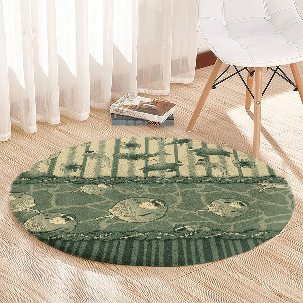 Hawaii Christmas In July Round Carpet Olive Green Mele Kalikimaka Sea Animals DT05 - Polynesian Pride