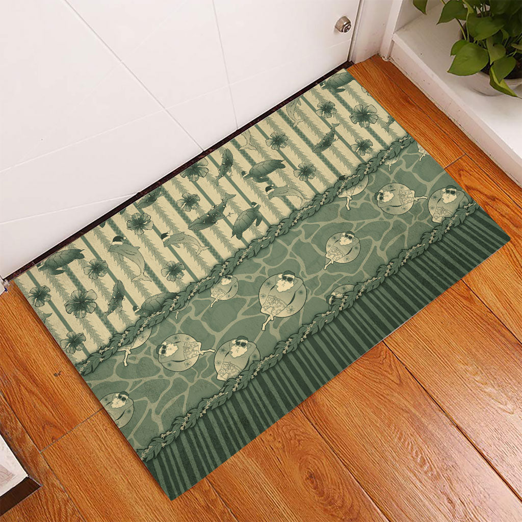 Hawaii Christmas In July Rubber Doormat Olive Green Mele Kalikimaka Sea Animals