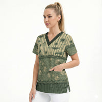 Hawaii Christmas In July Scrub Top Olive Green Mele Kalikimaka Sea Animals DT05 - Polynesian Pride