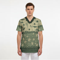 Hawaii Christmas In July Scrub Top Olive Green Mele Kalikimaka Sea Animals DT05 - Polynesian Pride