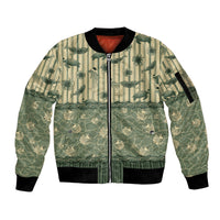 Hawaii Christmas In July Sleeve Zip Bomber Jacket Olive Green Mele Kalikimaka Sea Animals