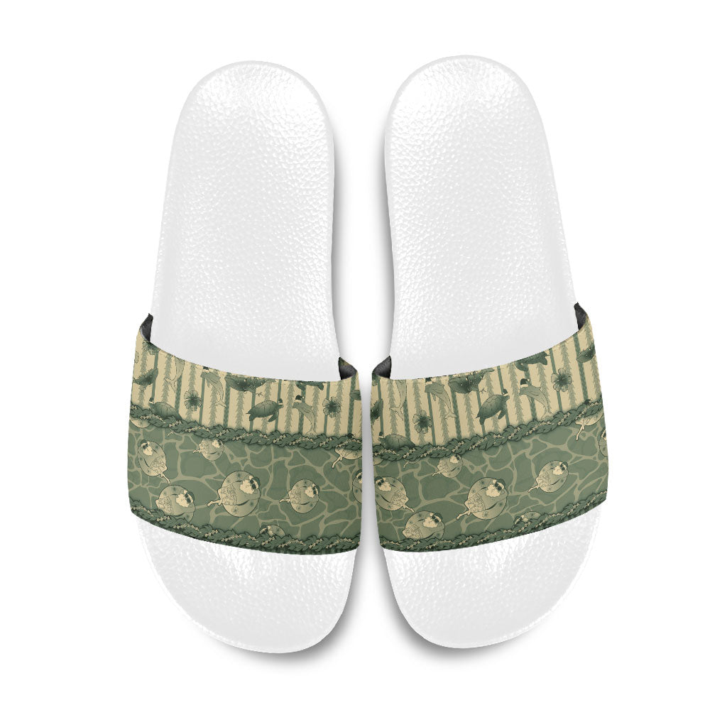 Hawaii Christmas In July Slide Sandals Olive Green Mele Kalikimaka Sea Animals DT05 Green - Polynesian Pride