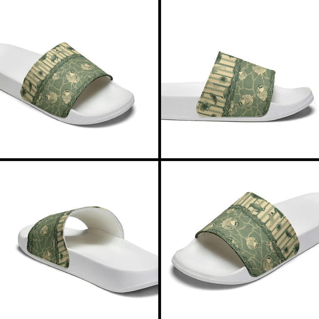 Hawaii Christmas In July Slide Sandals Olive Green Mele Kalikimaka Sea Animals DT05 - Polynesian Pride